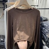 Дамско облекло, стилна блестяща тениска с дълъг ръкав, памучен пуловер, есен-зима, ежедневна дамска тениска с О-образно деколте, тънка, разнообразна, базова