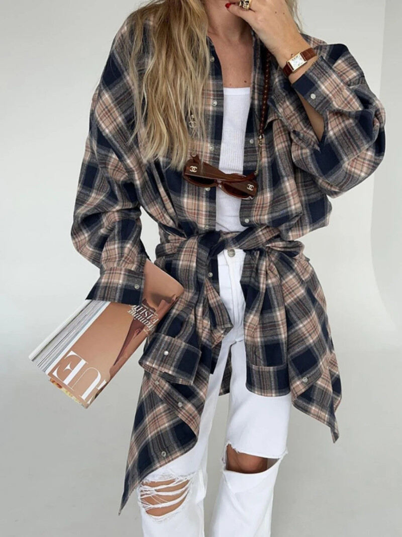 Wolfeel klasisks retro rūtains krekls sievietēm daudzpusīgs brīvs garām piedurknēm sieviešu modes ikdienas krekls jaka rudens ziema jaunums