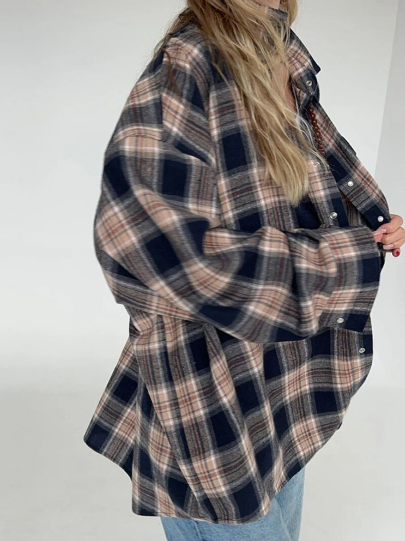 Wolfeel klasisks retro rūtains krekls sievietēm daudzpusīgs brīvs garām piedurknēm sieviešu modes ikdienas krekls jaka rudens ziema jaunums