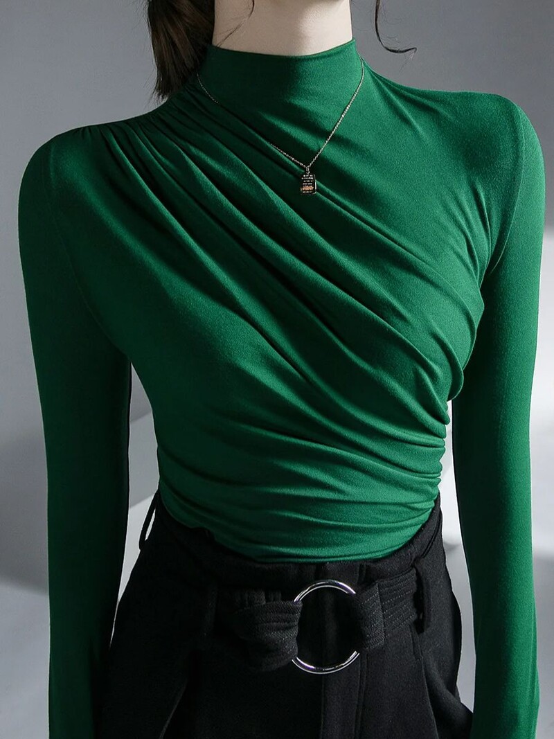 Solid Basic sieviešu krekls ar garām piedurknēm ikdienas melnbalts modes top T krekls Sieviešu modes Eiropas T krekls