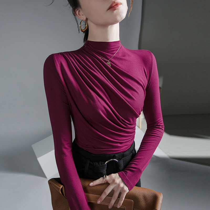 Solid Basic sieviešu krekls ar garām piedurknēm ikdienas melnbalts modes top T krekls Sieviešu modes Eiropas T krekls