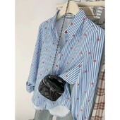 Svītraina apdruka Brīva, moderna blūze pavasara rudens polo kakla izgriezums ar garām piedurknēm Temperaments plāns krekls Topi Mode Ikdienas sieviešu apģērbi