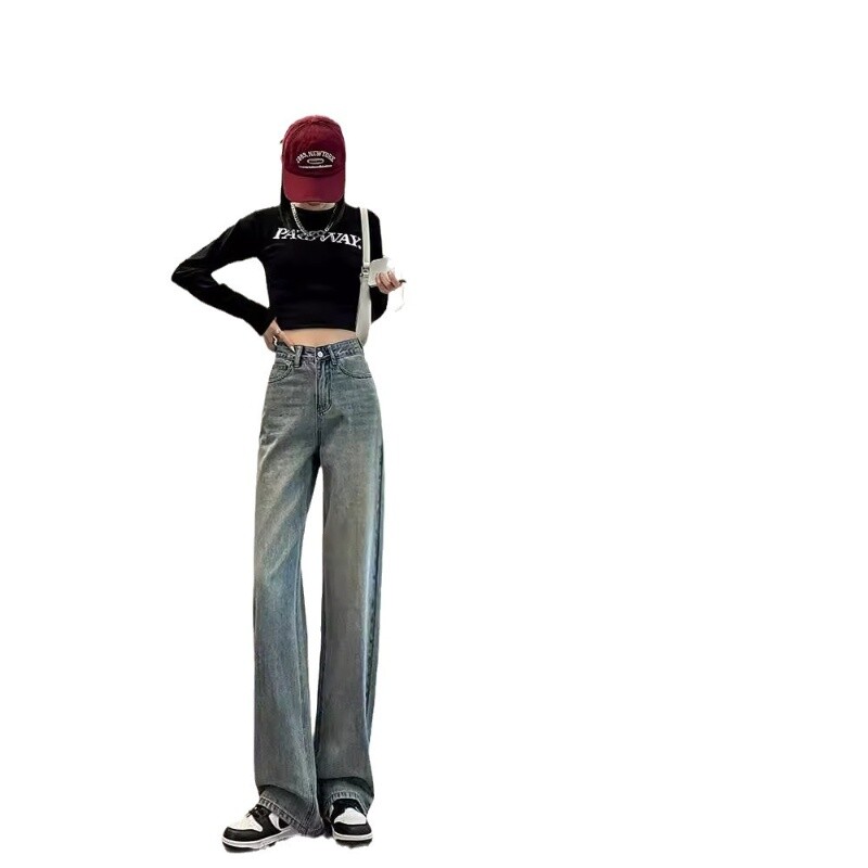 Vasaras sieviešu nacionālā vēja izšūšanas kokvilnas džinsi 2024. gada jauni gaiši, mazi, brīvi, taisni, šaura, platas kājas versija