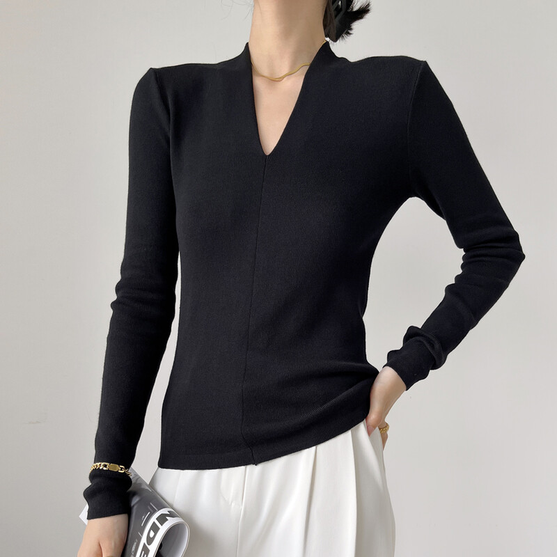 Rudens korejiešu modes Y2K T-krekls Sievietei japāņu korsetes T-krekls ar V veida kakla izgriezumu Sieviešu Seksīgs vintage krekls ar garām piedurknēm, melni balti topi