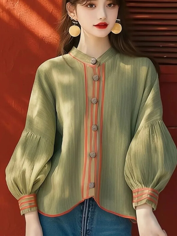 Patchwork Vintage ženske bluze Proljeće/ljeto Nova korejska rasprodaja odjeće Široke majice dugih rukava Jednobojne ležerne ženske košulje