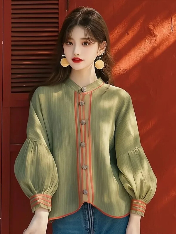 Patchwork Vintage ženske bluze Proljeće/ljeto Nova korejska rasprodaja odjeće Široke majice dugih rukava Jednobojne ležerne ženske košulje