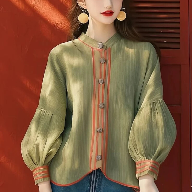 Patchwork Vintage ženske bluze Proljeće/ljeto Nova korejska rasprodaja odjeće Široke majice dugih rukava Jednobojne ležerne ženske košulje