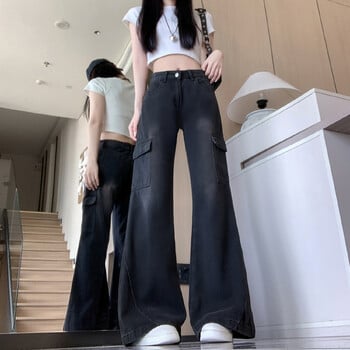 Γυναικεία μαύρα γοτθικά φαρδιά τζιν Y2K Harajuku High Street Fashion Institute High Waist Wide Leg Vintage Jeans Ρούχα