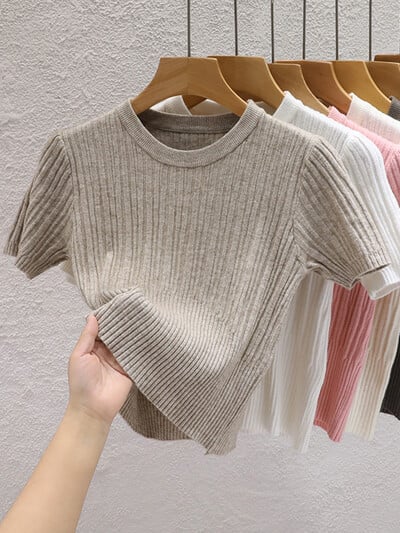 Tricouri de vară pentru femei Casual Femei tricot coreean Streetwear Tricouri Basic Solid Young Cool Tops