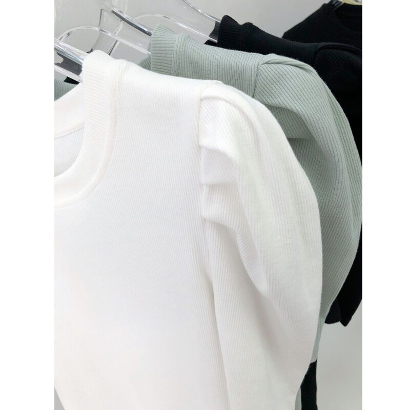 Дамска ретро модна пухкава тениска с къс ръкав и рипсена основна тениска 2024 Лято 2024 Елегантен шик с О деколте Едноцветни тънки топове Ropa De Mujer