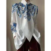 Modigirl sieviešu krekli ar ziedu apdruku Kaklasaites Dizaina Blūzes Pavasara Rudens Garām Piedurknēm Statīvs Apkakle Eleganti Krekli Topi sievietēm