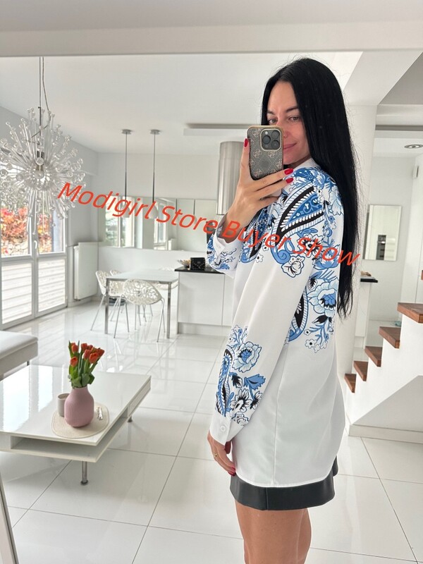 Modigirl sieviešu krekli ar ziedu apdruku Kaklasaites Dizaina Blūzes Pavasara Rudens Garām Piedurknēm Statīvs Apkakle Eleganti Krekli Topi sievietēm