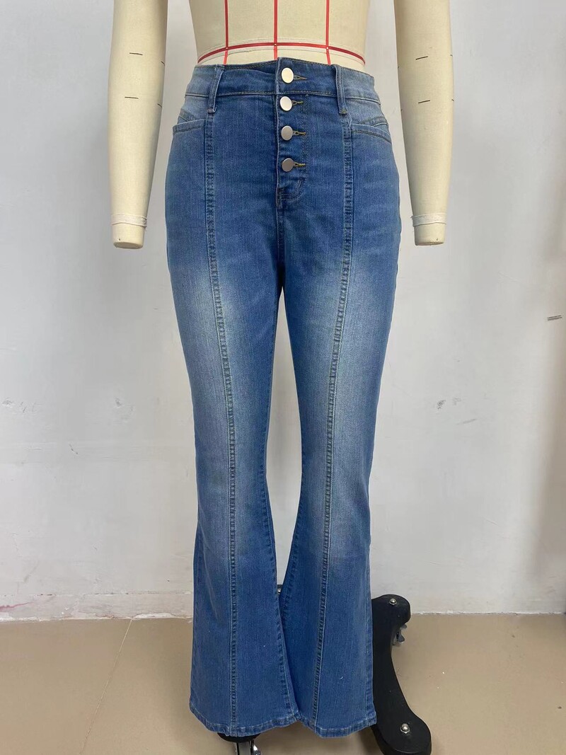 Sieviešu rudens un ziemas jauna mode, šauri pieguļoši džinsi ar mikro uzplaiksnījumu Ikdienišķa daudzpogas, veci, mazgāti pārvietošanās džinsi, garas bikses