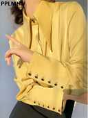 Ielu apģērbu dizains Satīna Krekli Blūzes Sieviešu korejiešu gludas smailas apkakles Camisas Ikdienas šiki biroja topi Jauni blūzes ar garām piedurknēm