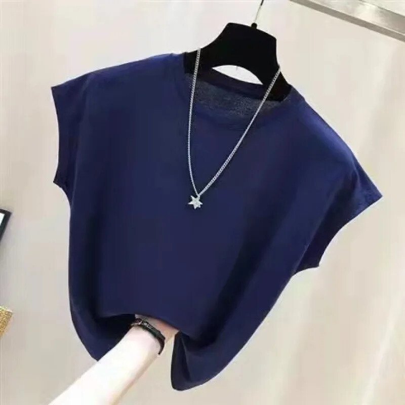 Jauns 2024. gada vasaras ledus zīda tops korejiešu stilā, brīvi pieguļošs, slaidinošs T-krekls ar īsām piedurknēm sieviešu trikotāžas pamata slāņa puloveri
