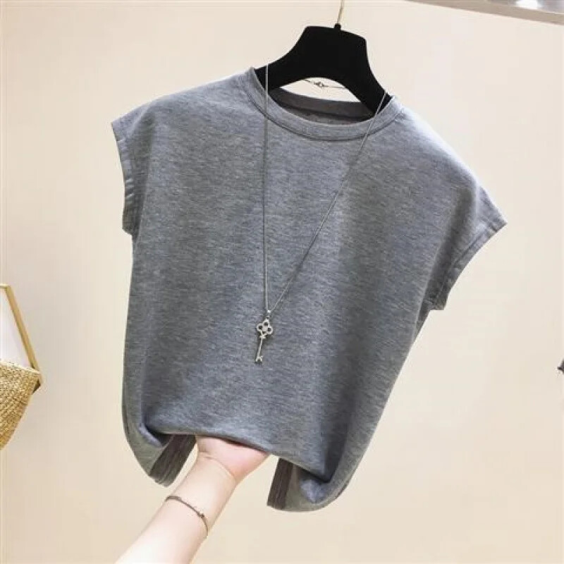 Jauns 2024. gada vasaras ledus zīda tops korejiešu stilā, brīvi pieguļošs, slaidinošs T-krekls ar īsām piedurknēm sieviešu trikotāžas pamata slāņa puloveri