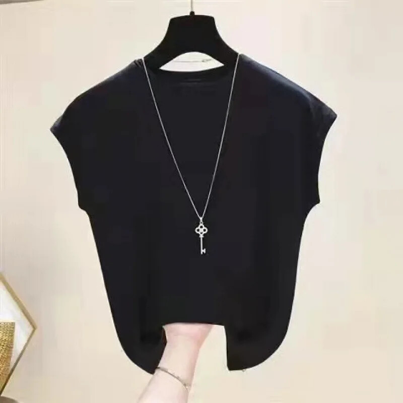 Jauns 2024. gada vasaras ledus zīda tops korejiešu stilā, brīvi pieguļošs, slaidinošs T-krekls ar īsām piedurknēm sieviešu trikotāžas pamata slāņa puloveri