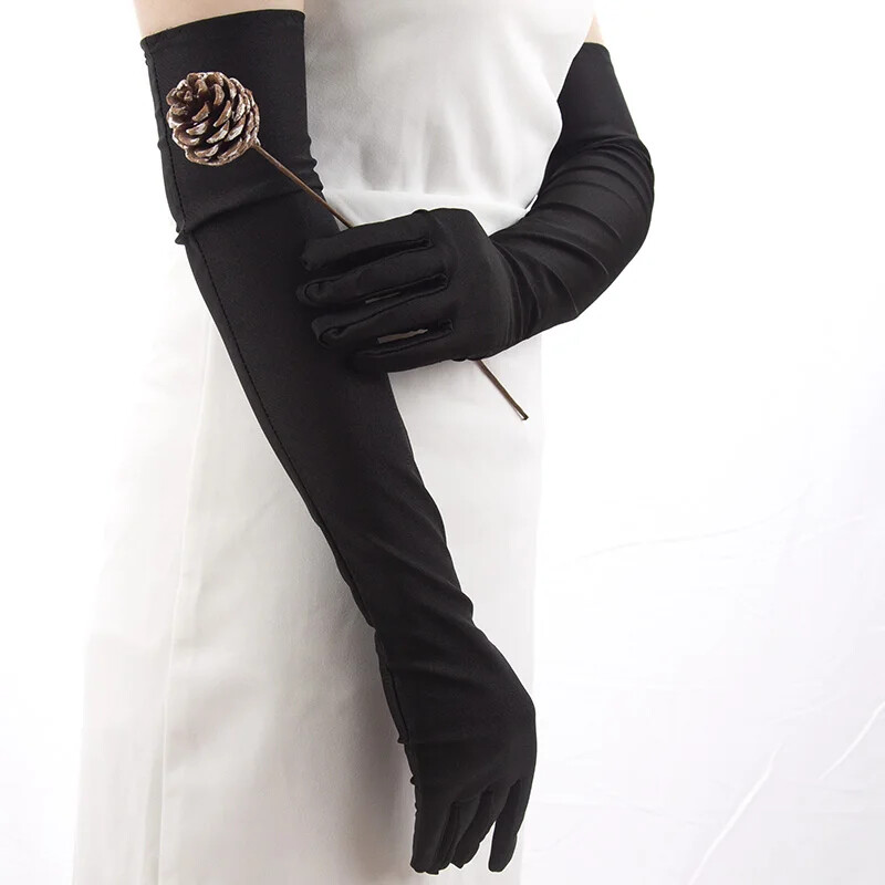 Klasisks sieviešu Pieaugušais Melns Balts Sarkans Pelēks Operas/Elkoņa stiepes satīna pirksts garie cimdi Sieviešu kostīmi, kas ir pieskaņoti