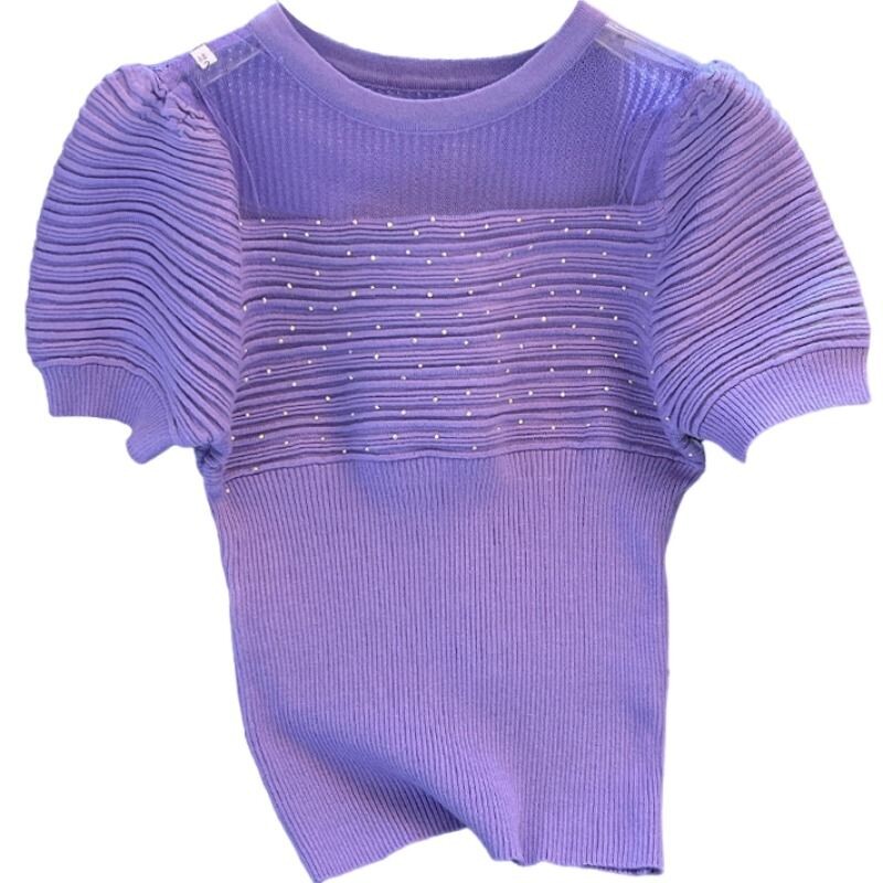 Eleganti modes Harajuku Slim Fit sieviešu apģērbi, brīvi ikdienas apģērbi, trikotāžas izstrādājumi ar dobu izgriezumu uz kakla ieliktņiem īsām piedurknēm