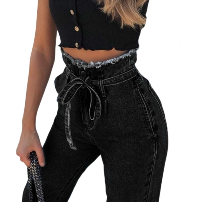 Ženski remen s resicama visokog struka Uske rastezljive traperice Traper tajice Pencil Hlače Modne uske tajice Ležerne uske hlače 2021.