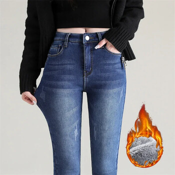 Γυναικεία Thermal Jeans Χειμερινό Snow Ζεστό βελούδινο Stretch Jeans Lady Skinny Thicken Fleece Τζιν μακρύ παντελόνι ρετρό μπλε μολύβι παντελόνι