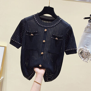 2022. gada vasaras ikdienišķa poga, plāns trikotāžas T krekls Sieviešu izliekts t-krekls Sieviešu topi T krekli Sieviešu T krekls Sieviete Apģērbs Balts