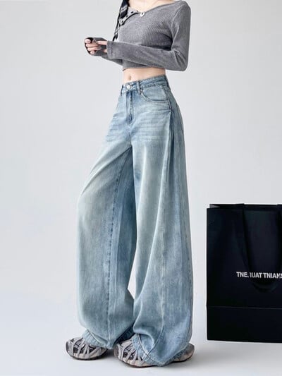 WCFCX STUDIO Blugi de damă retro Y2K, anii 2000, cu picioare largi, pantaloni largi, casual, din denim, pantaloni largi, drepți, cu talie înaltă