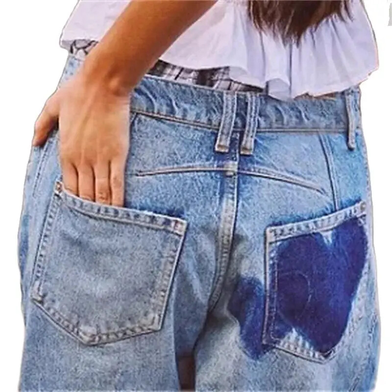 2024 Fashion Love Print Decoration Denim Pants Дамски широки прави дънки Женски ежедневни панталони с миди талия Нова тенденция Streetwear