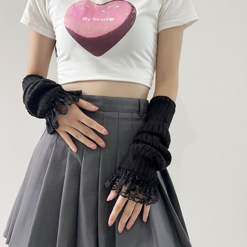 Garie plaukstas cimdi bez pirkstiem Viltus piedurknes Melni balti trikotāžas cimdi Roku sildītāji Pirkstu piedurknes Pārvalks Puspirksta cimdi