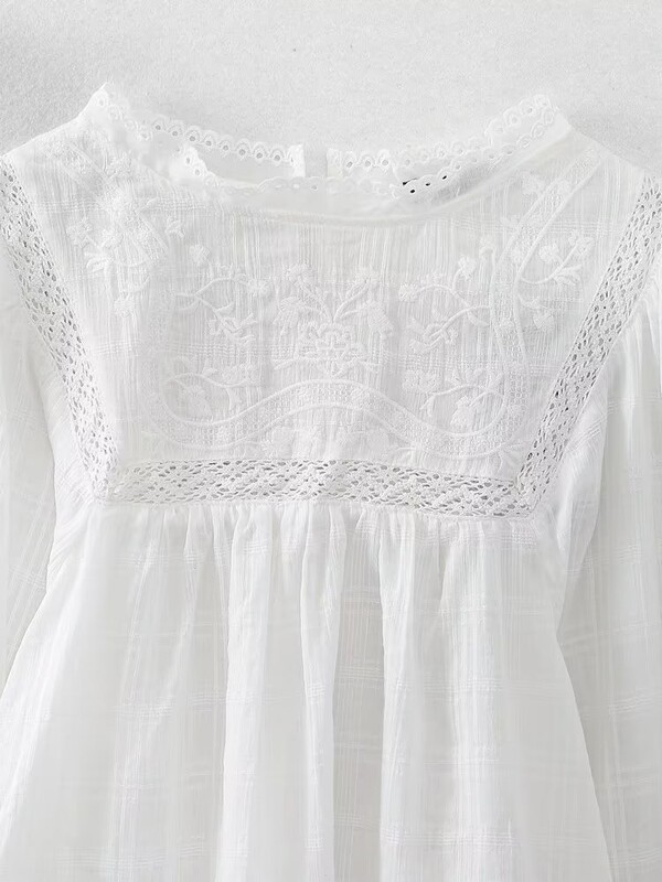 Willshela Ženska modna bijela izdubljena bluza s vezom Vintage O-izrez dugih rukava Ženske šik ženske košulje
