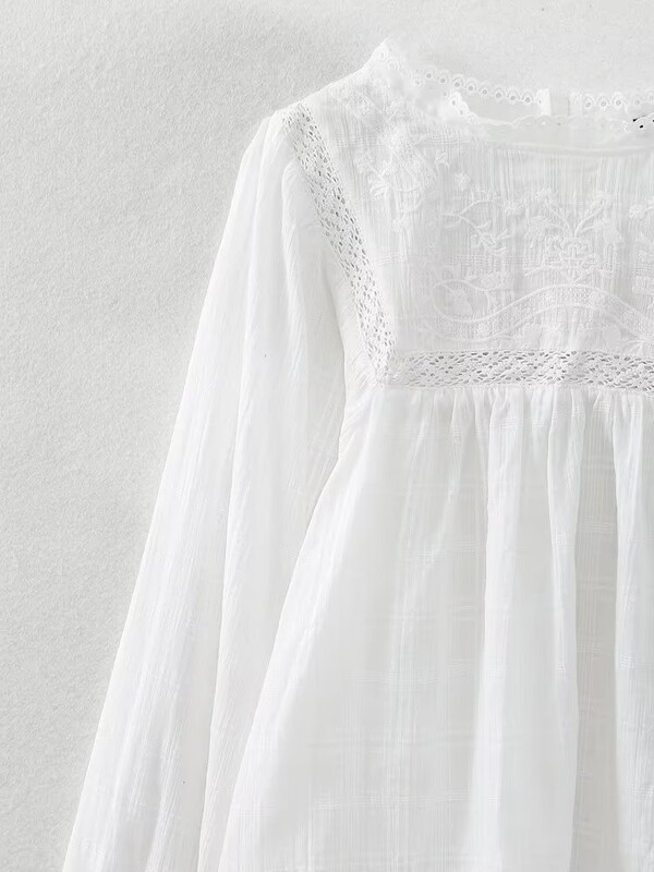 Willshela Ženska modna bijela izdubljena bluza s vezom Vintage O-izrez dugih rukava Ženske šik ženske košulje