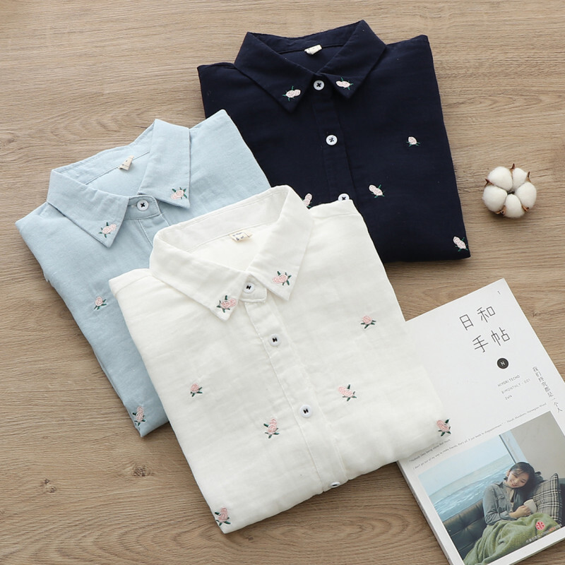 2023. gada rudens, jauns, smalks sieviešu krekls ar apkakli, sieviešu ikdienas krekls ar garām piedurknēm, brīvas blūzes un topi Sieviešu svaigi balts zils krekls