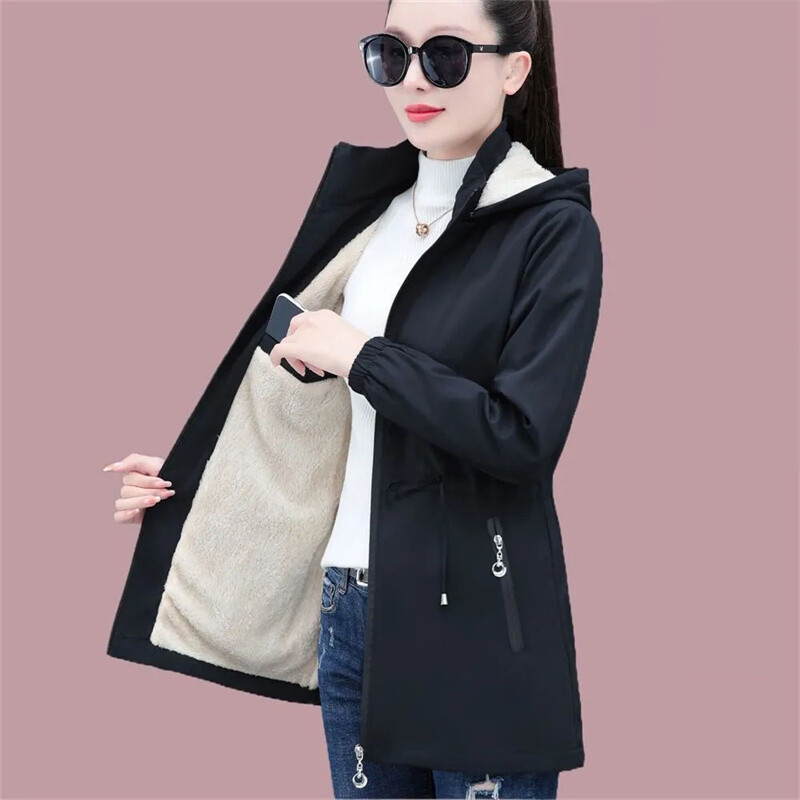 Naiste jakid Uued kvaliteetsed sügistalvised Korea avara kapuutsiga Korea vaba kapuutsiga naiste tuulejoped 5XL