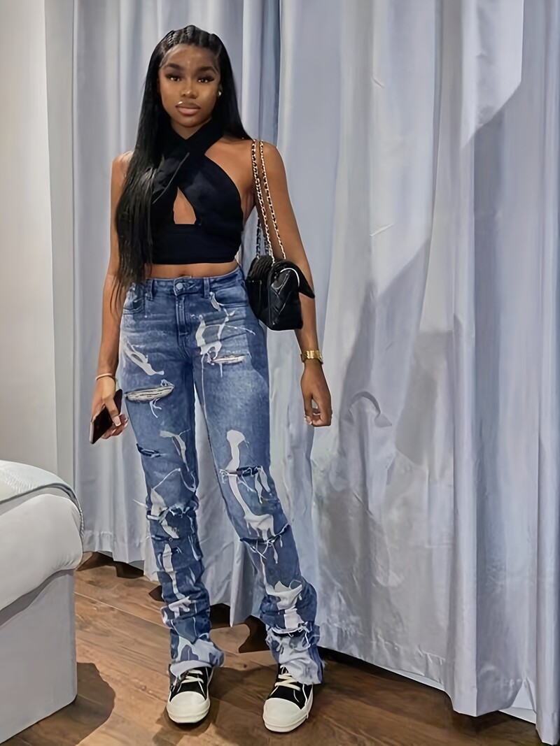 2024. aasta populaarsed naiste vürtsikas tüdruku stiilis sirge säärega teksapüksid