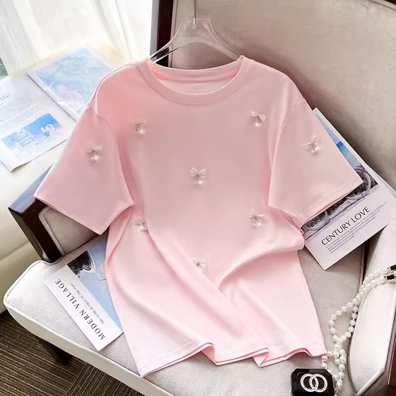 Magus roosa lühikeste varrukatega T-särk naiste suvistele šikk kaarnuki avaratele särkidele Naistele Armsad ühevärvilised topsid Naiste vabaajarõivad