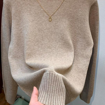 Jednobojni pulover s dolčevitom Ženska moda Nove rastezljive majice Pleteni puloveri s dugim rukavima Pletena jednostavna šik odjeća