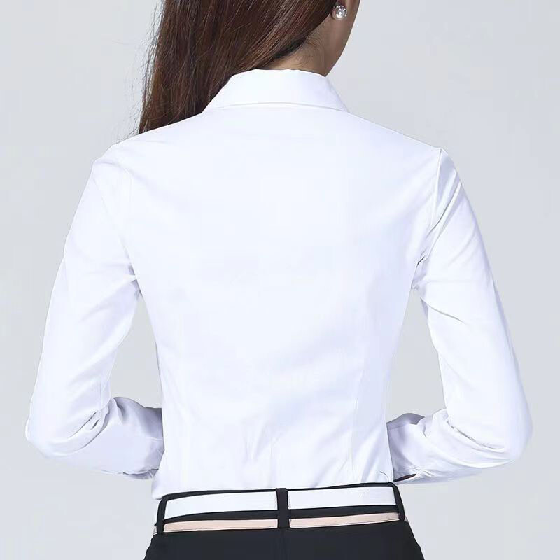 Mood naiste valged särgid Korea pikkade varrukatega Professionaalne ametlik töösärk Naiste kontori OL Nööbid Turndown kraega pluusid
