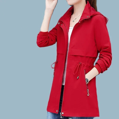 Naiste vabaaja tuulejope Kevad-sügismantel Uus moodne soliidne keskpikk eemaldatav kapuutsiga Trench-mantel Naiste pealisriided M-5XL