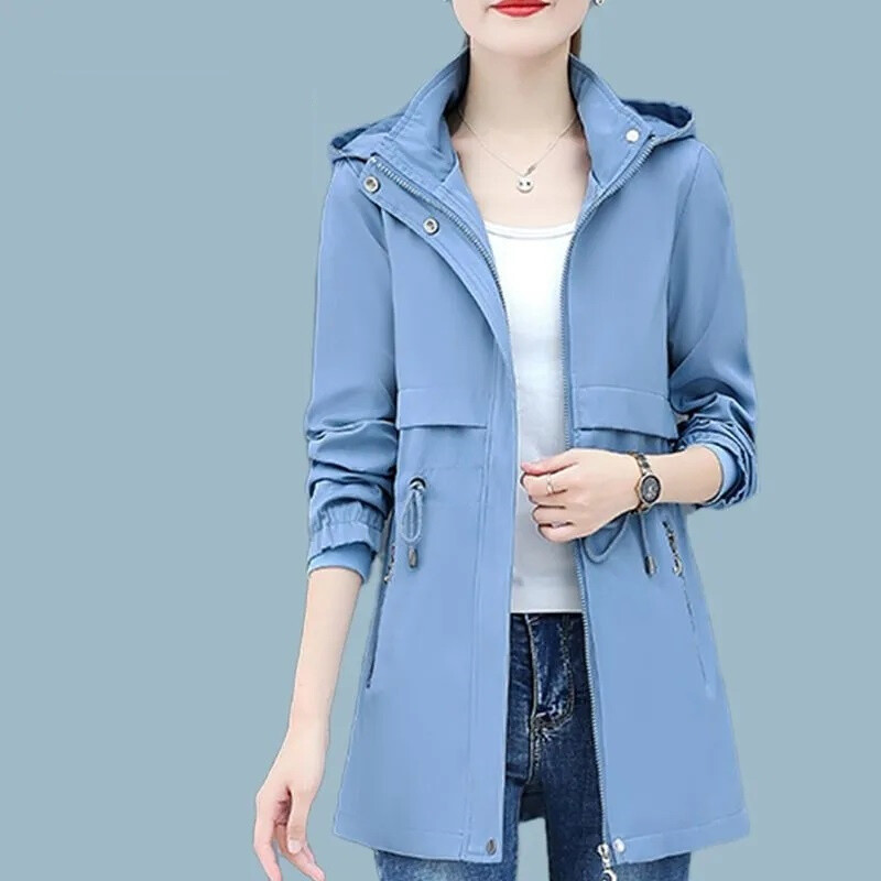 Naiste vabaaja tuulejope Kevad-sügismantel Uus moodne soliidne keskpikk eemaldatav kapuutsiga Trench-mantel Naiste pealisriided M-5XL