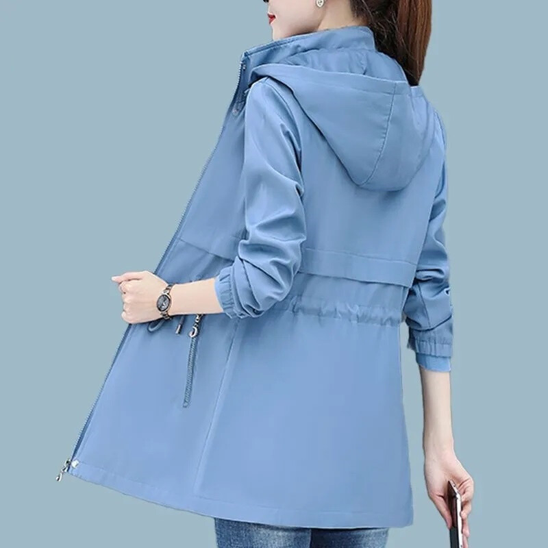 Naiste vabaaja tuulejope Kevad-sügismantel Uus moodne soliidne keskpikk eemaldatav kapuutsiga Trench-mantel Naiste pealisriided M-5XL