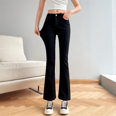 Naiste Mood Flare Teksad Talvised tänavariided Y2K sirged püksid pahkluu pikkusega Denim teksad Tüdrukute pidu vabaaja retrosinised püksid