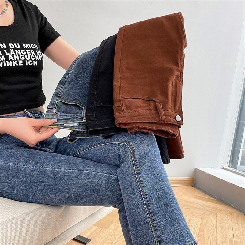 Naiste Mood Flare Teksad Talvised tänavariided Y2K sirged püksid pahkluu pikkusega Denim teksad Tüdrukute pidu vabaaja retrosinised püksid
