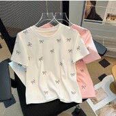 Casual O-kaelusega T-särk Suvine lühikeste varrukatega kontori puuvillane T-särk Magusad teemanttopsid Blusas Mujer De Moda