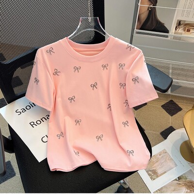 Casual O-kaelusega T-särk Suvine lühikeste varrukatega kontori puuvillane T-särk Magusad teemanttopsid Blusas Mujer De Moda