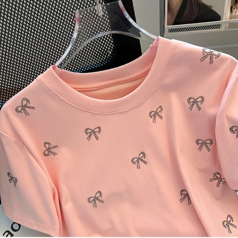 Casual O-kaelusega T-särk Suvine lühikeste varrukatega kontori puuvillane T-särk Magusad teemanttopsid Blusas Mujer De Moda