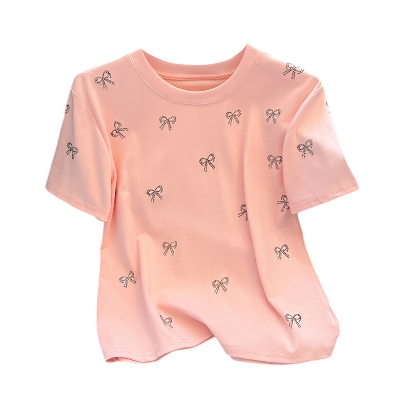 Casual O-kaelusega T-särk Suvine lühikeste varrukatega kontori puuvillane T-särk Magusad teemanttopsid Blusas Mujer De Moda