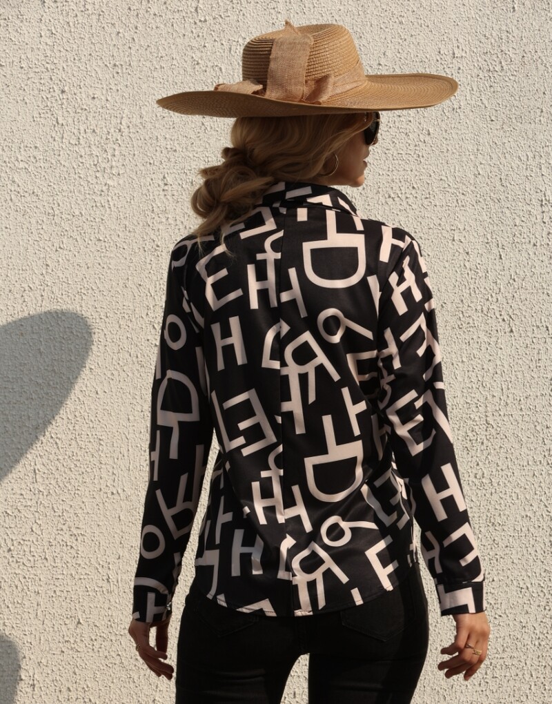 Eleganta sieviešu modes blūze 2023. gada pavasara/vasaras krekls ar digitālo apdruku, slaidi pieguļoši sieviešu topi birojam