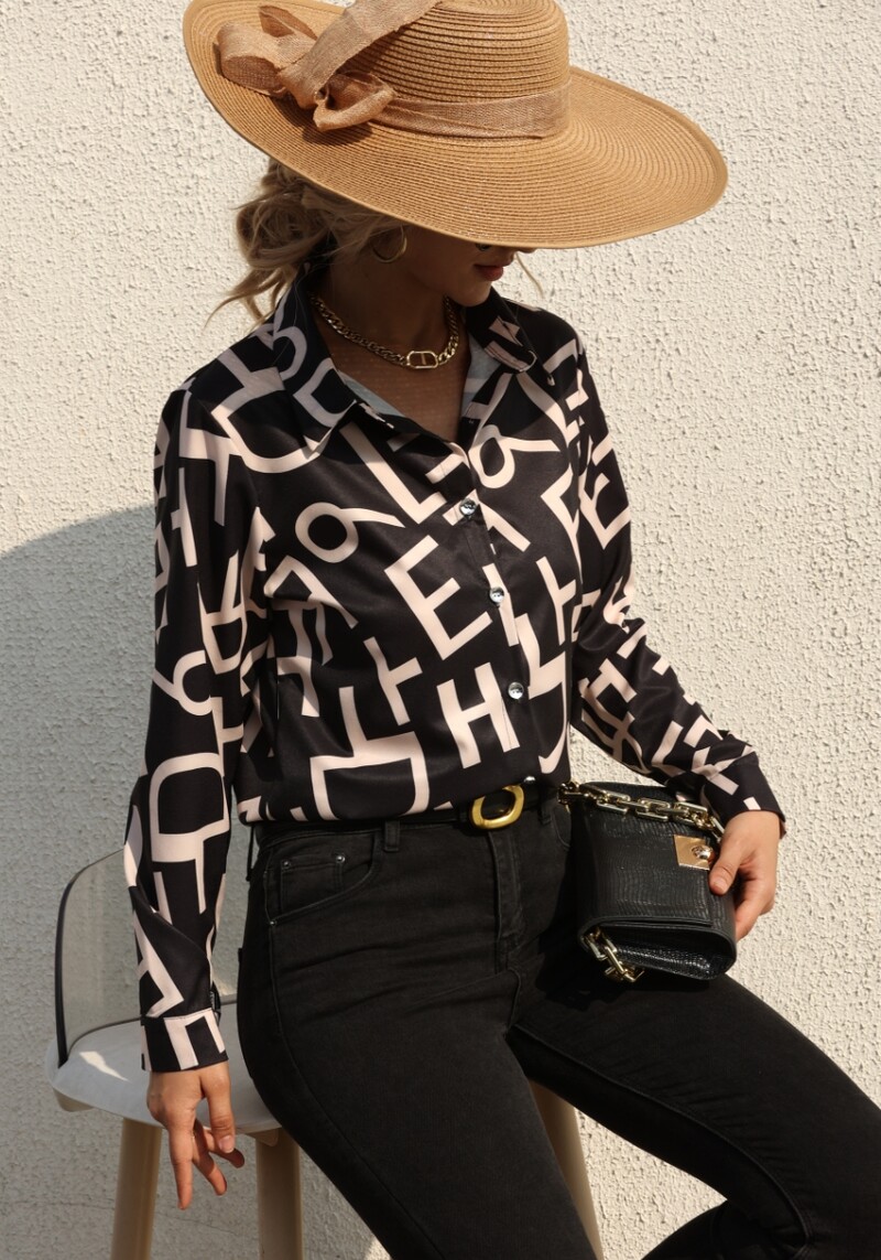 Eleganta sieviešu modes blūze 2023. gada pavasara/vasaras krekls ar digitālo apdruku, slaidi pieguļoši sieviešu topi birojam