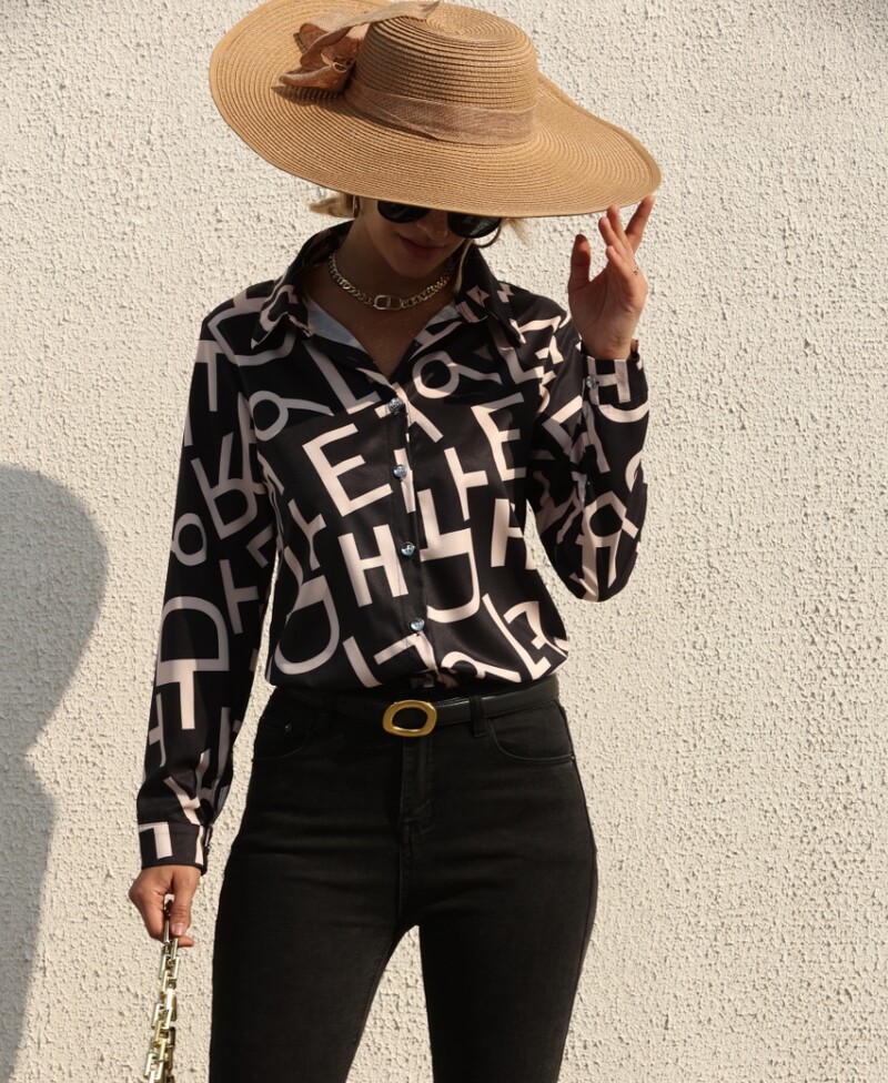 Eleganta sieviešu modes blūze 2023. gada pavasara/vasaras krekls ar digitālo apdruku, slaidi pieguļoši sieviešu topi birojam