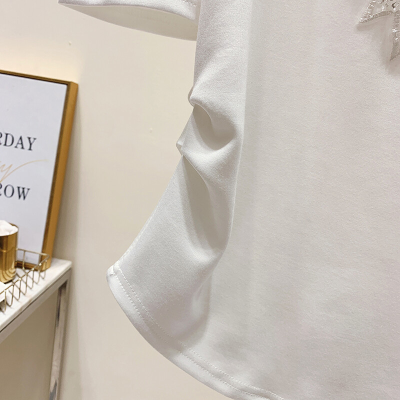 Suvine stiilne kontorinaise volditud T-särk Prantsuse mullivarrukatega vibukaunistusega T-särgid Naiste topid